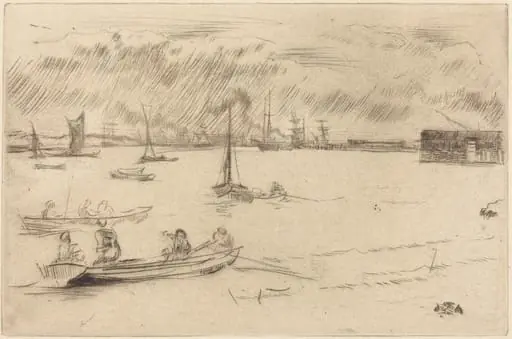 The Thames Towards Erith, by James McNeill Whistler, ink, 1877