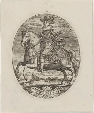 Charles I, King of England, On Horseback, by Simon van de Passe, ink, 1621