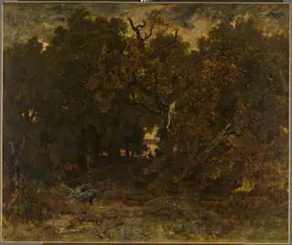 Leaving the Forest, Fontainebleau: Setting Sun, by Théodore Rousseau, unspecified, 1851