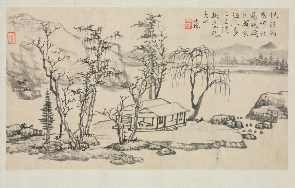 Landscape Album in Various Styles: Landscape after Ni Zan, by Zha Shibiao, unspecified, 1684