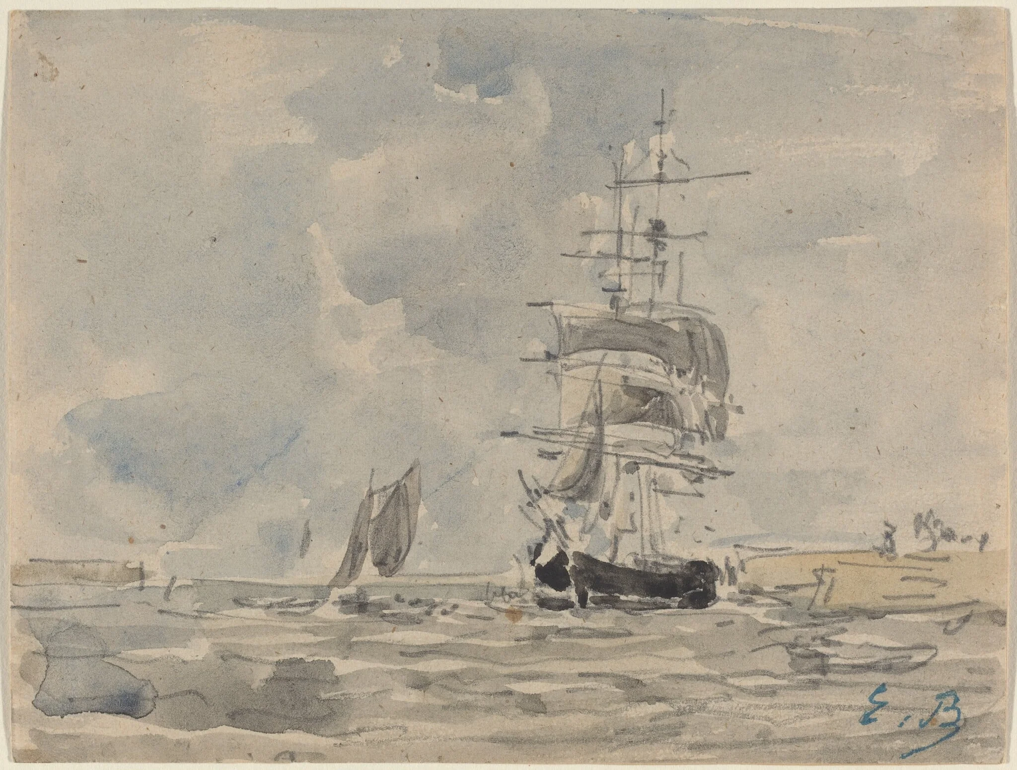 Seascape with Sailing Vessel, detail