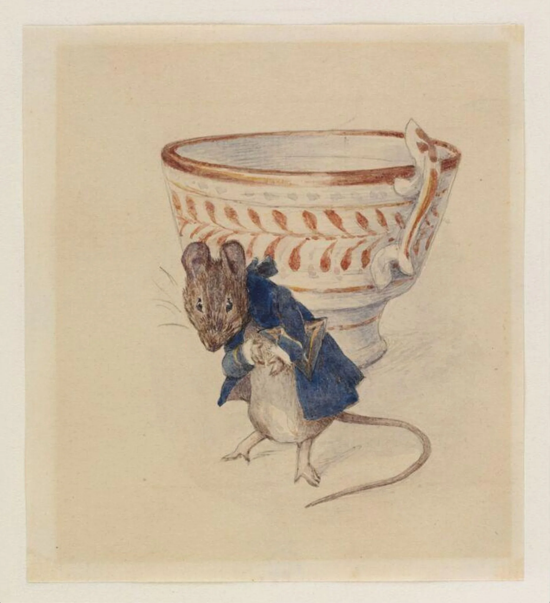 Gentleman mouse bowing beside a teacup, detail