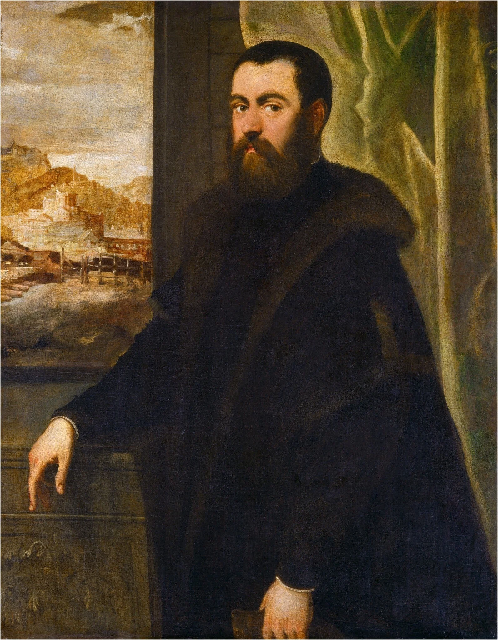 Portrait of a Man with a Landscape View, detail