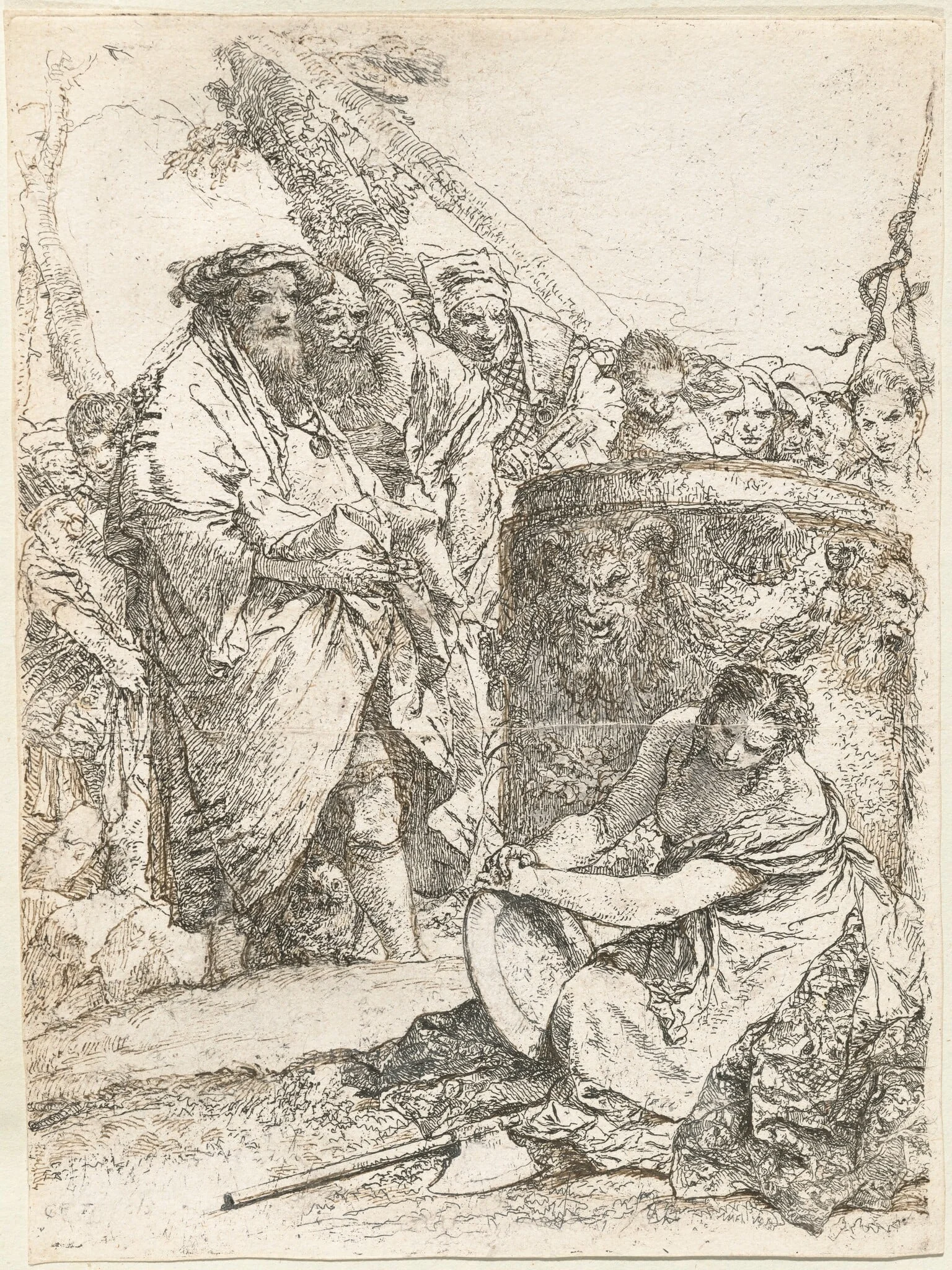 Magician and Other Figures before a Burning Altar with Skull and Bones, detail