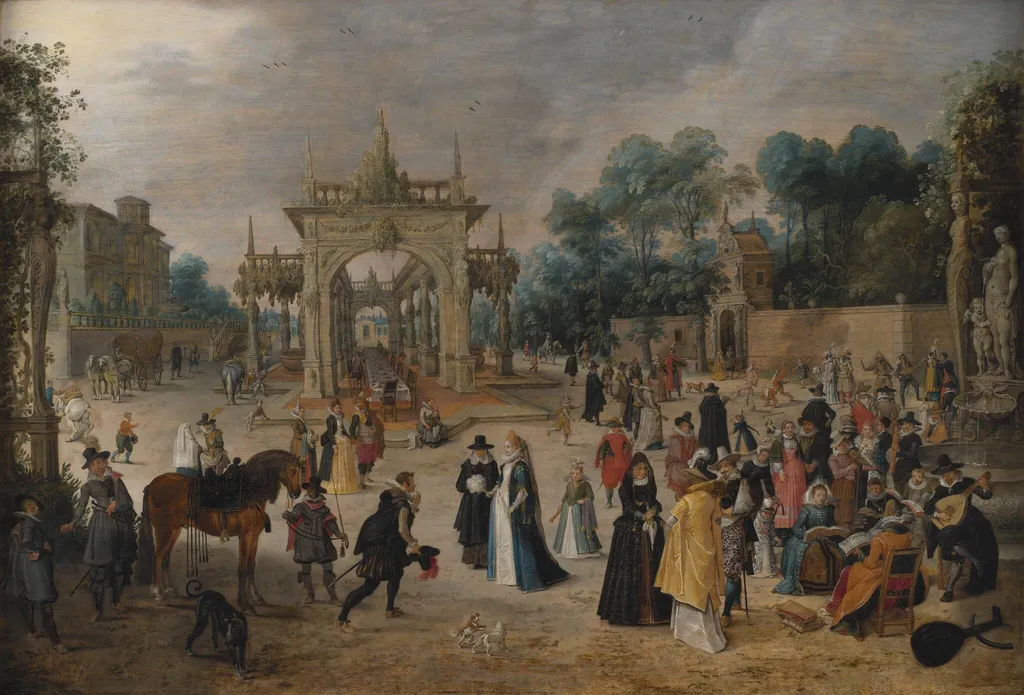 A Feast in an Italian Villa, by Sebastiaen Vrancx, unspecified, 1620