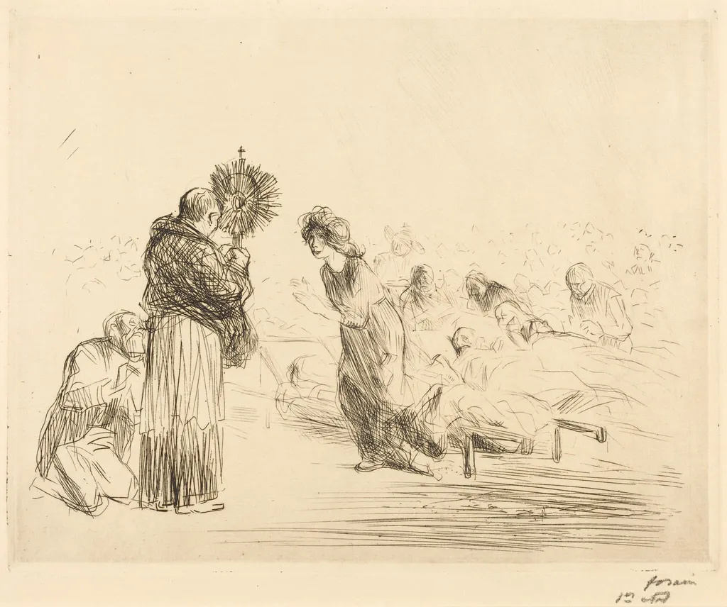 Le miraculé devant l'ostensoir (4e planche) (The Miracle before the Blessed Sacrament) (fourth plate), by Jean-Louis Forain, ink, 1912