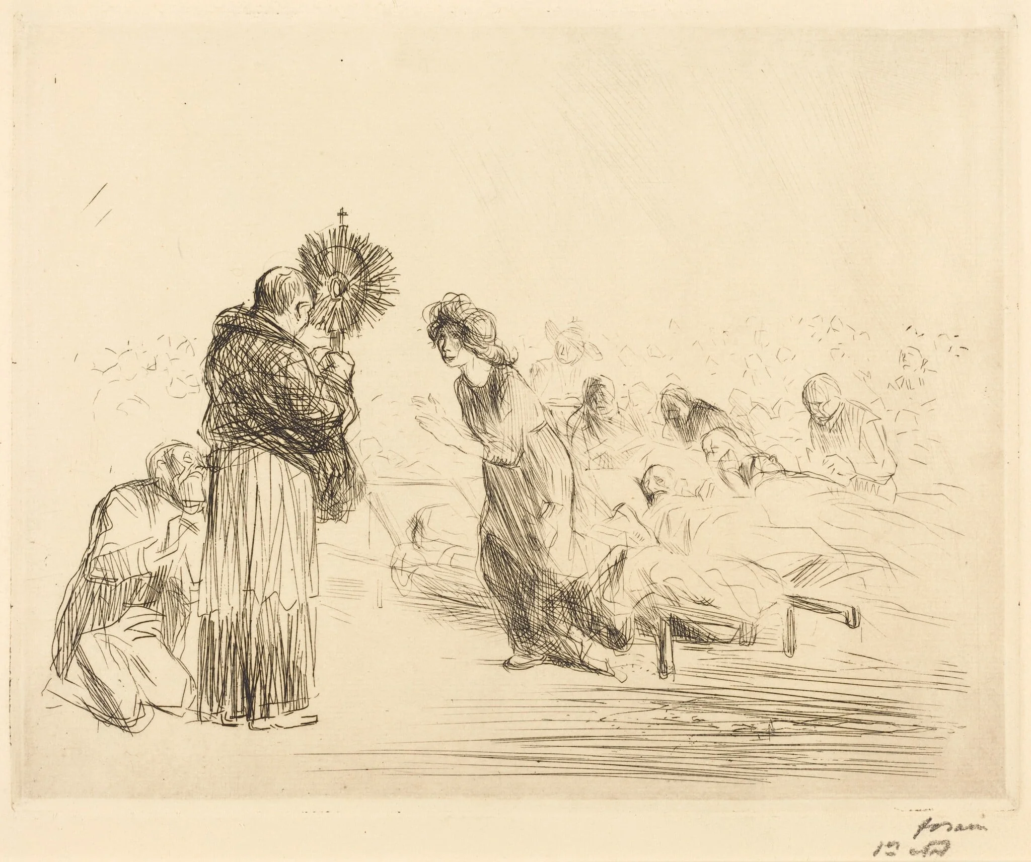Le miraculé devant l'ostensoir (4e planche) (The Miracle before the Blessed Sacrament) (fourth plate), detail