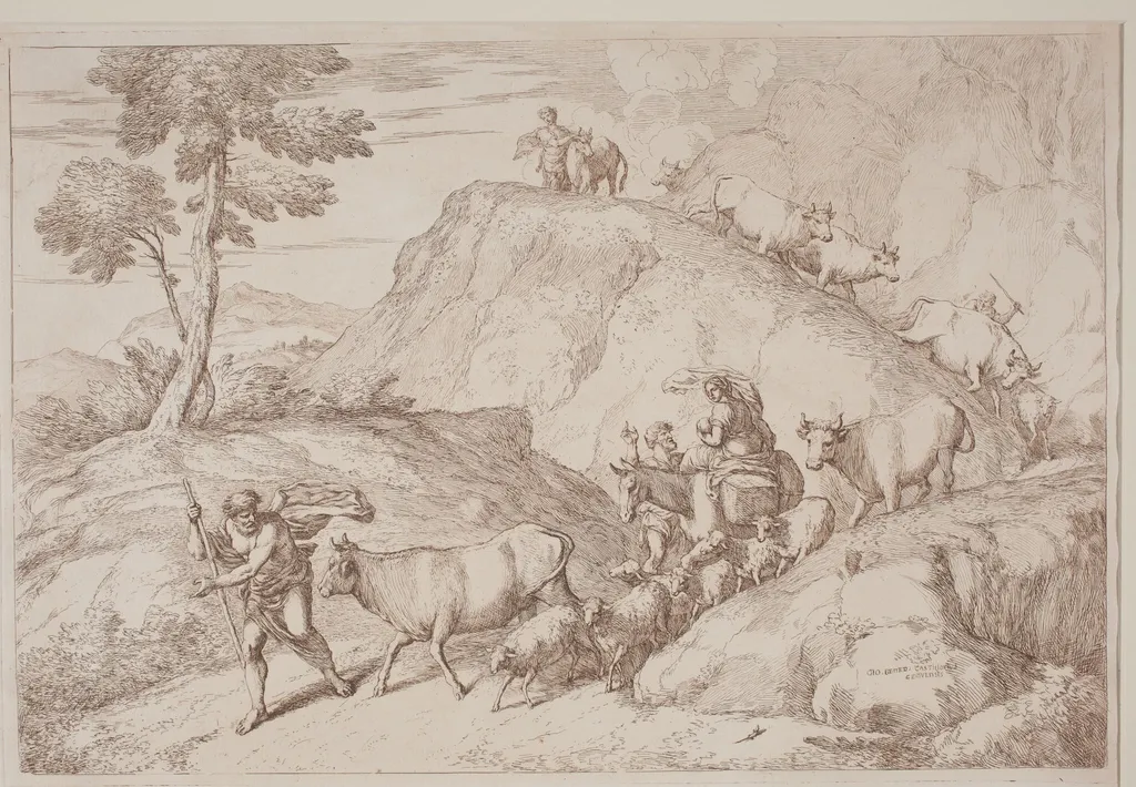 An Elderly Shepherd Leading the Flock, by Gaetano Zompini, ink, 1758