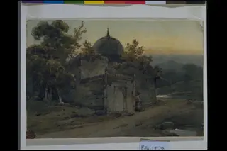Chinese Temple, Evening, by George Chinnery, watercolor, 1825