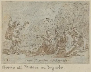 Chorus of Shepherds and Ergasto, by Johann Wilhelm Baur, ink, 1640
