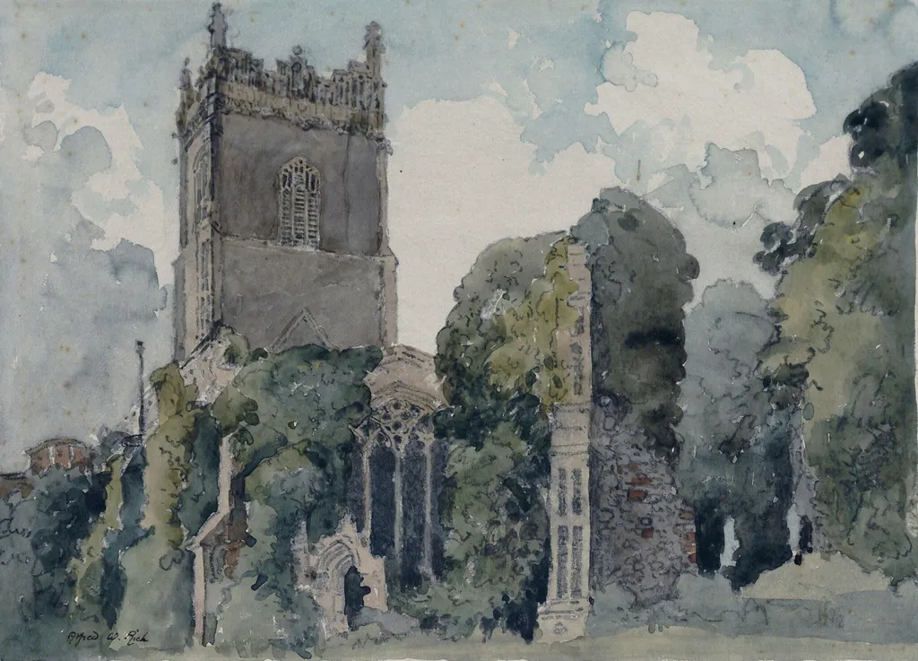 Walberswick Church, Suffolk, by Alfred William Rich, watercolor, 1880