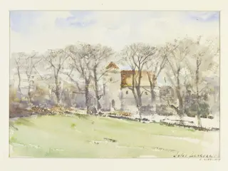 A Country Church seen through Trees, by Jules Lessore, 1870