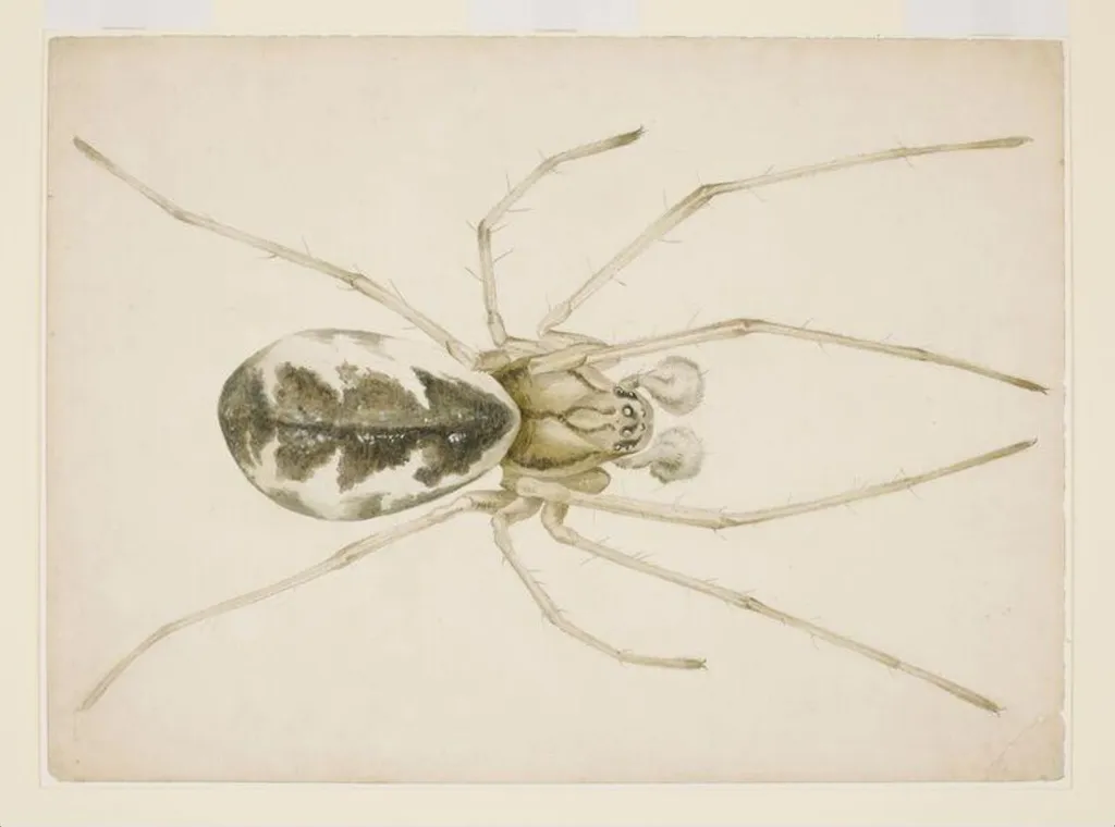 Study of a grey-brown spider (Linyphia triangularis), by Beatrix Potter, watercolor, 1887