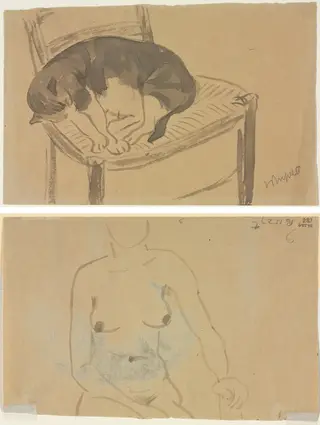 Sleeping Cat (recto) Torso of a Nude Woman (verso), by Jane Poupelet, 1904