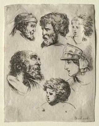 Book for Learning to Draw (Livre pour apprendre à dessiner): Six Portrait Heads, by Israel Henriet, 1649