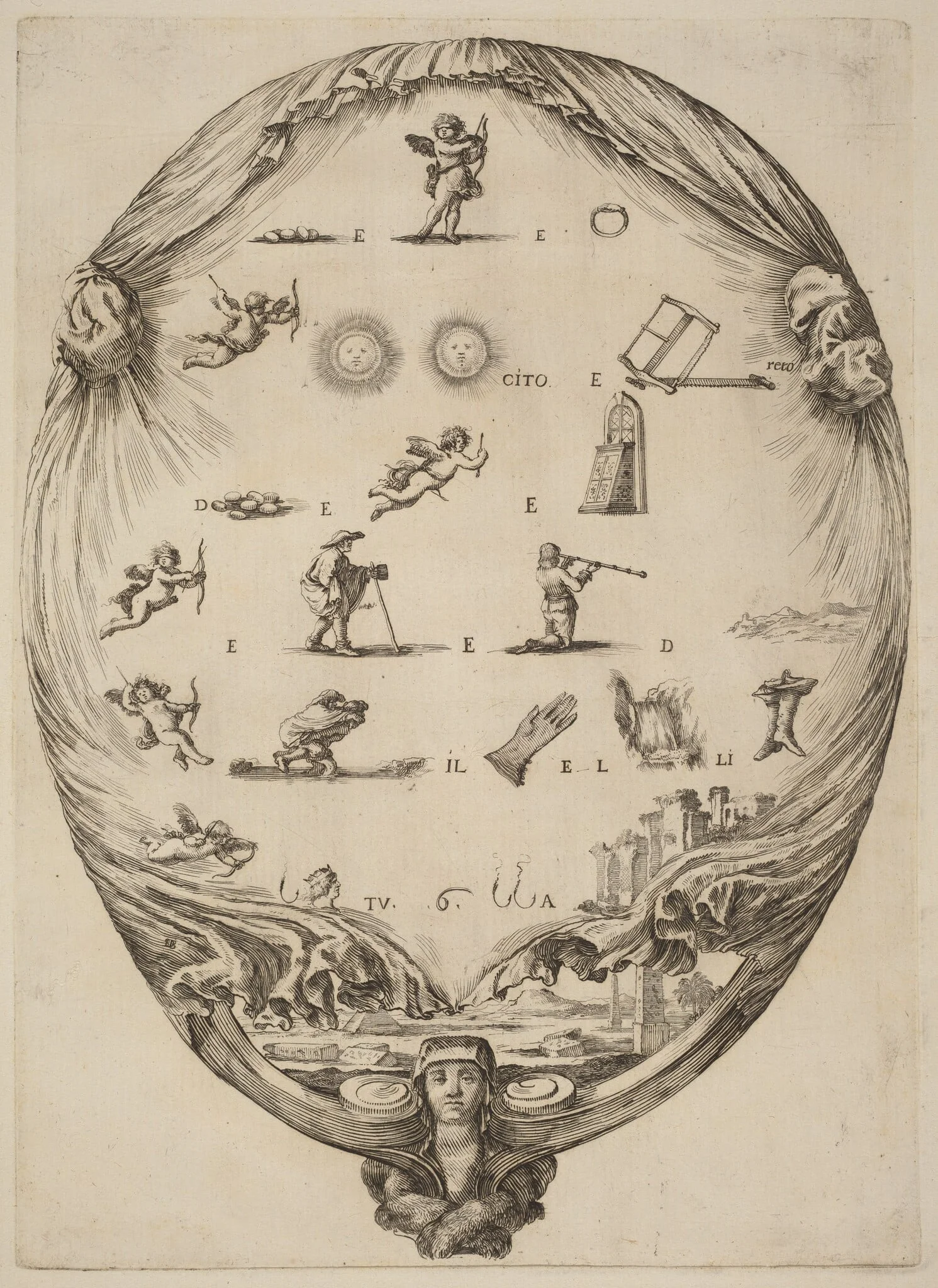 Screen Depicting the Italian Rebus of Love, detail