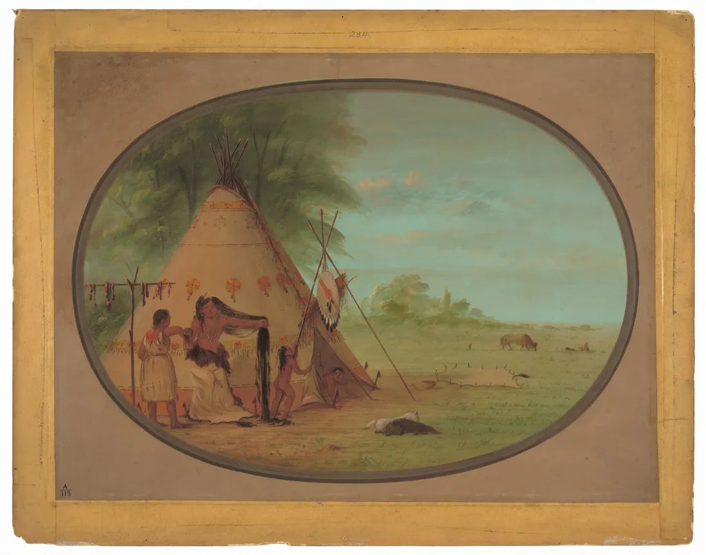 A Crow Chief at His Toilette, by George Catlin, oil, 1865