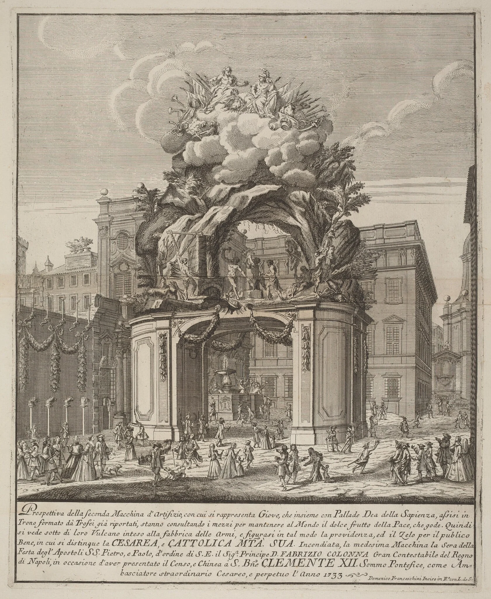 The Seconda Macchina for the Chinea of 1733: Jupiter and Minerva and the Forge of Vulcan, detail