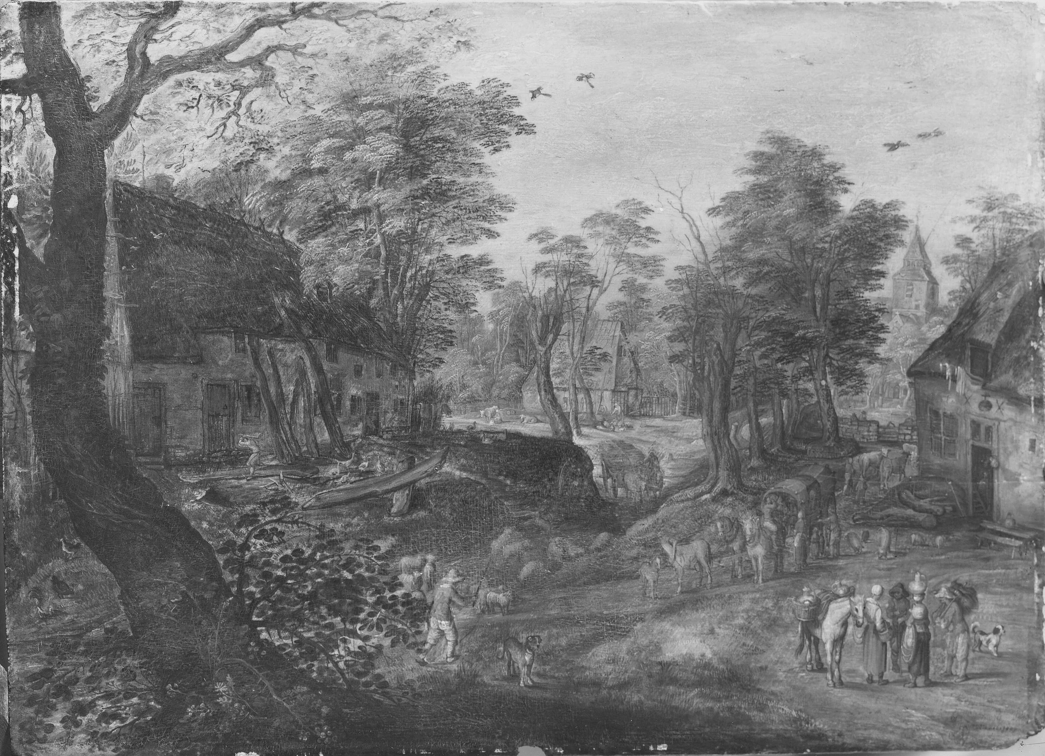 Landscape with a Road through a Village, detail