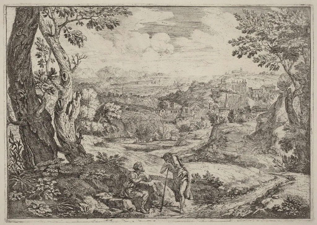 Two Men in Conversation, by Crescenzio Onofri, ink, 1696