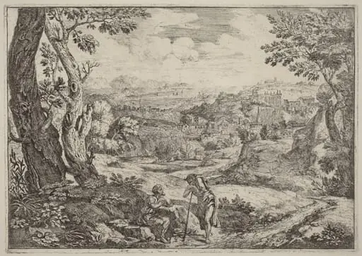 Two Men in Conversation, by Crescenzio Onofri, ink, 1696