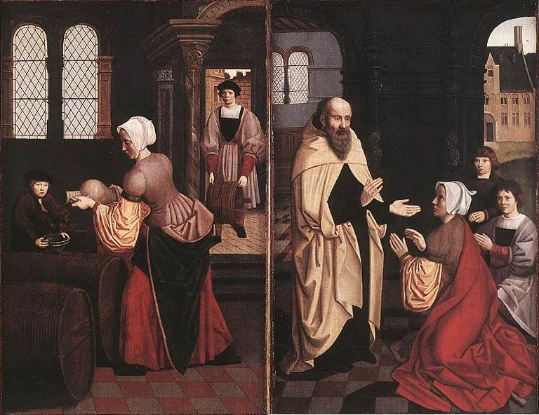 The Adoration of the Shepherds and the Kings and Elisha and the widow's oil, detail