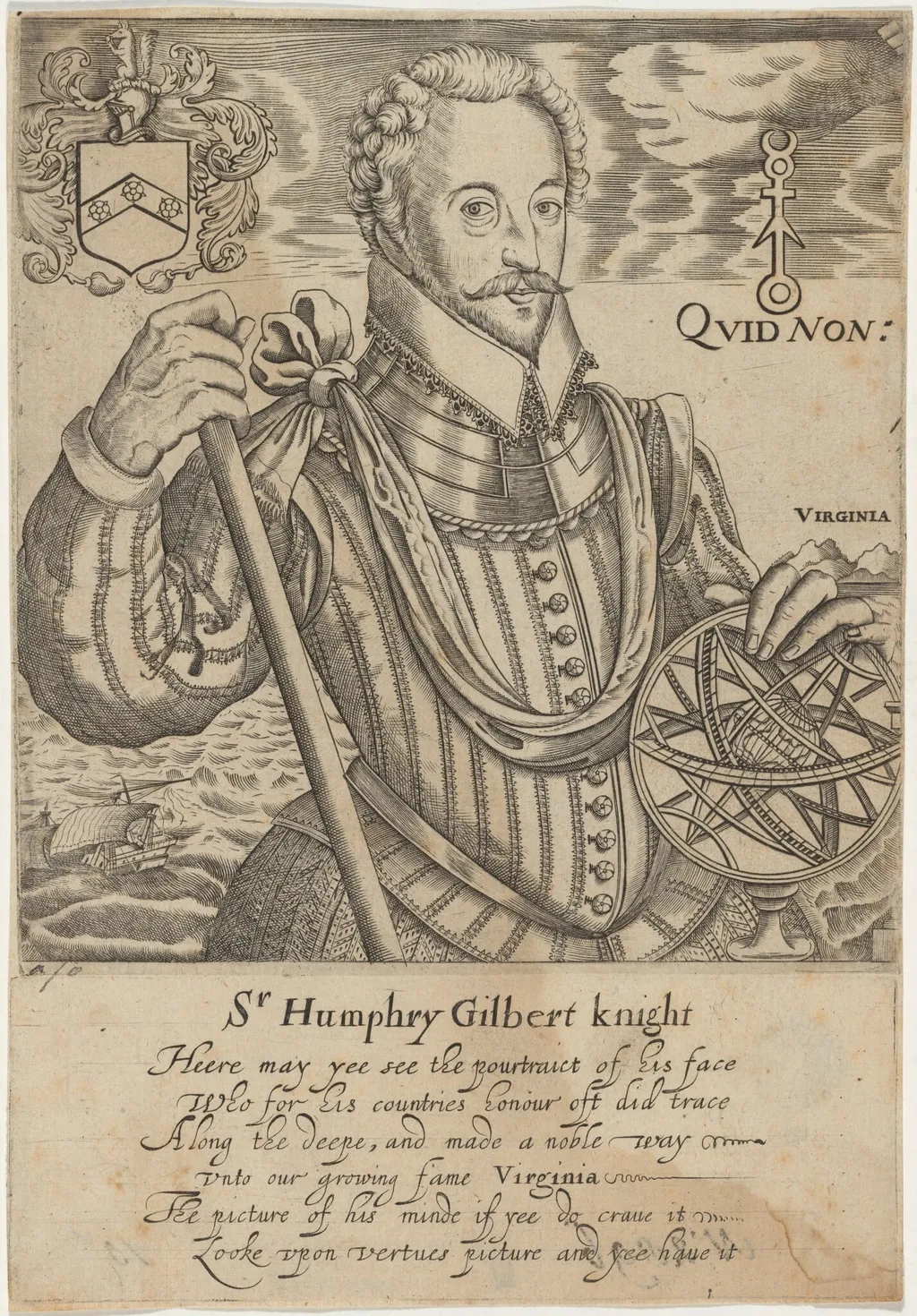 Sir Humphrey Gilbert, by Robert Boissard, ink