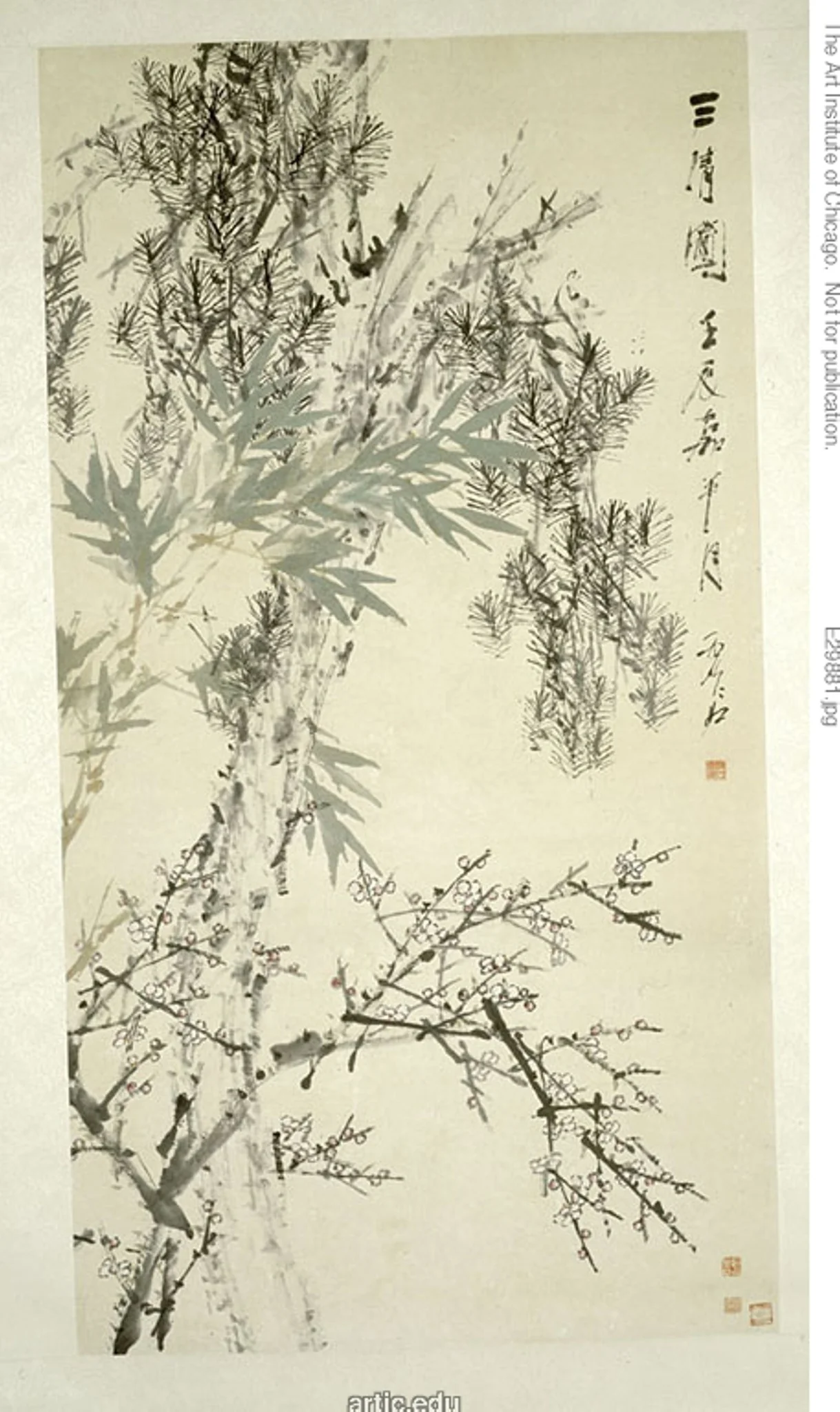 Prunus, Pine and Bamboo, detail