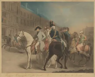 Bonaparte Reviewing the Consular Guard (La Revue du Quintidi), by Charles Turner, ink, 1815
