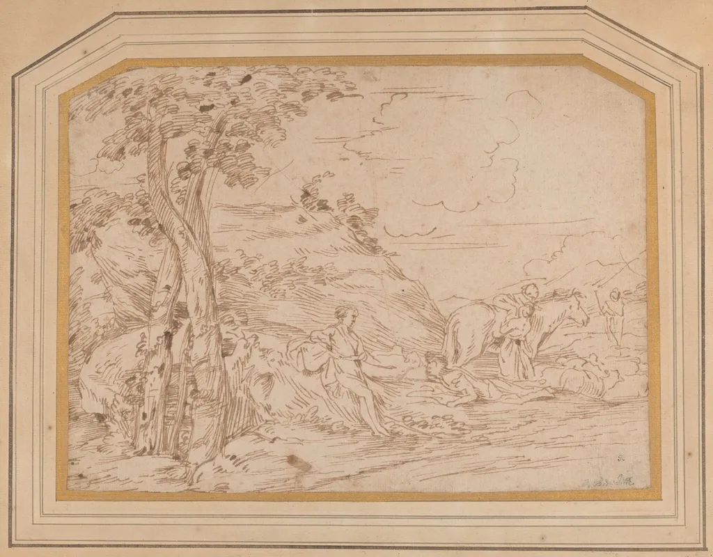 A Wooded Landscape with a Shepherd and His Family, by Andrea De Leone, watercolor, 1638
