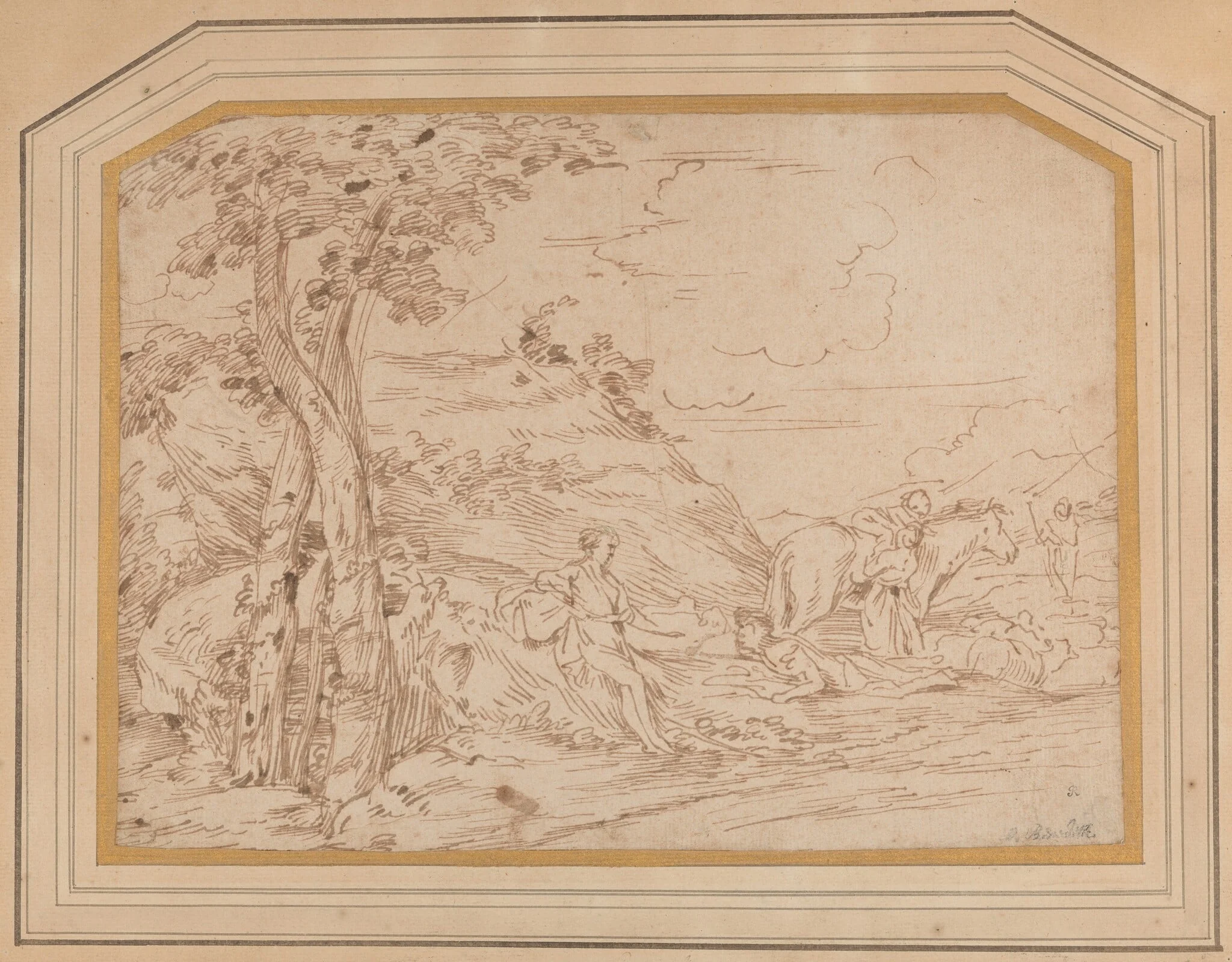 A Wooded Landscape with a Shepherd and His Family, detail