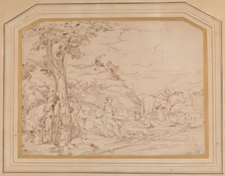 A Wooded Landscape with a Shepherd and His Family, by Andrea De Leone, watercolor, 1638