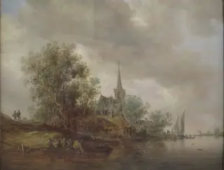 River Landscape with a Village Church, by Jan van Goyen, oil, 1642