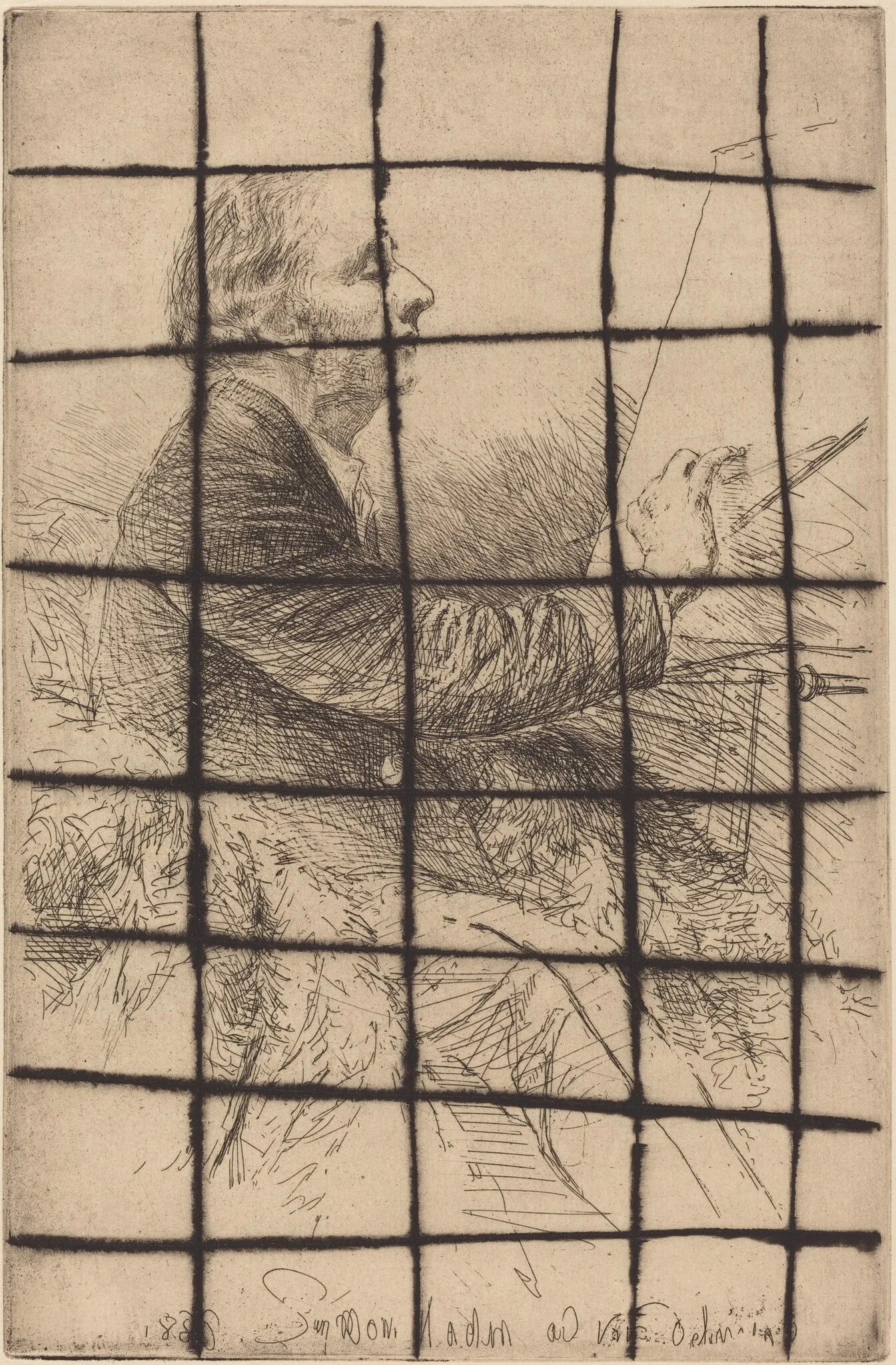 Self-Portrait at the Easel, detail