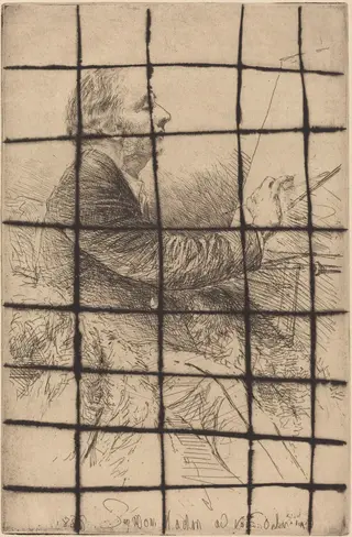 Self-Portrait at the Easel, by Francis Seymour Haden, ink, 1883
