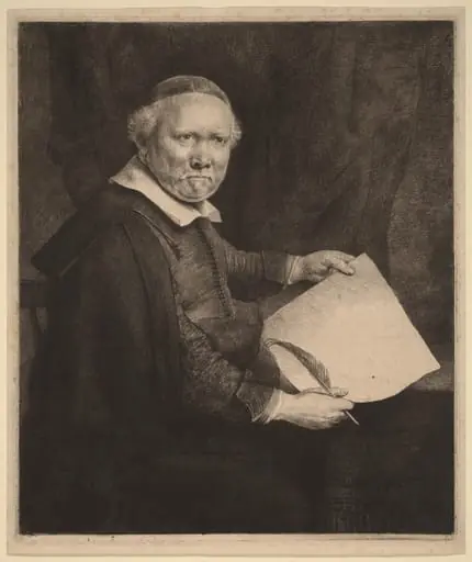 Lieven Willemsz van Coppenol: the Larger Plate, by Rembrandt, ink, 1658