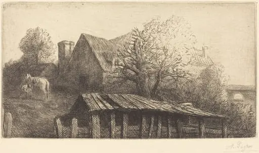 Old Inn (Une ancienne auberge), by Alphonse Legros, ink, 1874