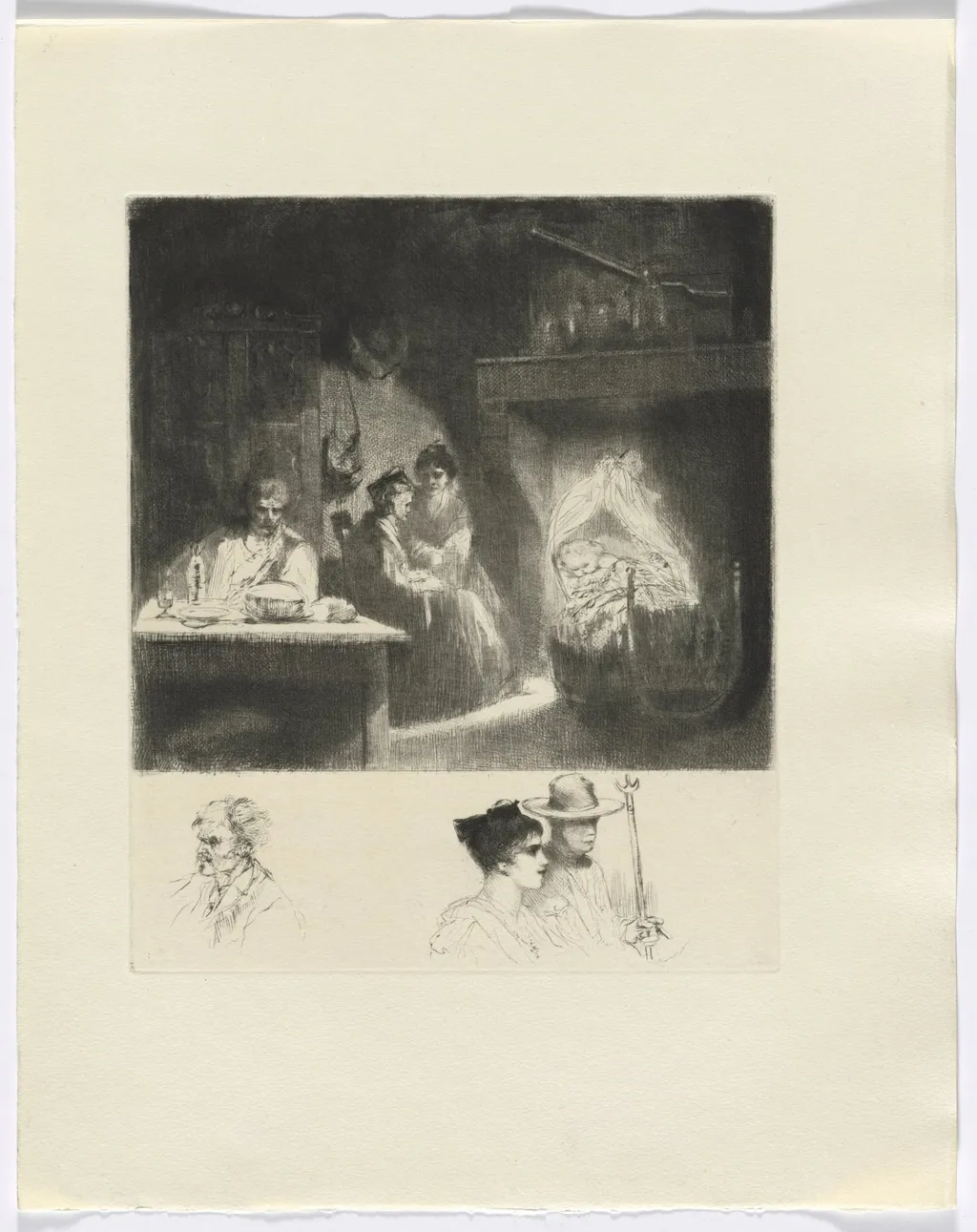 Frédéric Mistral: Mémoires et Recits by Frédéric Mistral: family scene/ bust of three figures (insert after p. 48), by Auguste Brouet, 1937