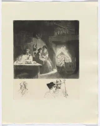 Frédéric Mistral: Mémoires et Recits by Frédéric Mistral: family scene/ bust of three figures (insert after p. 48), by Auguste Brouet, 1937