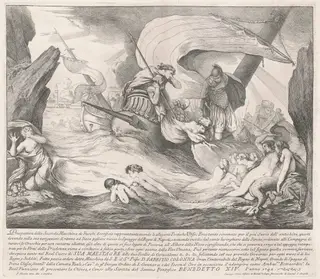 The Seconda Macchina for the Chinea of 1742: Ulysses and the Sirens, by François Hutin, ink, 1742