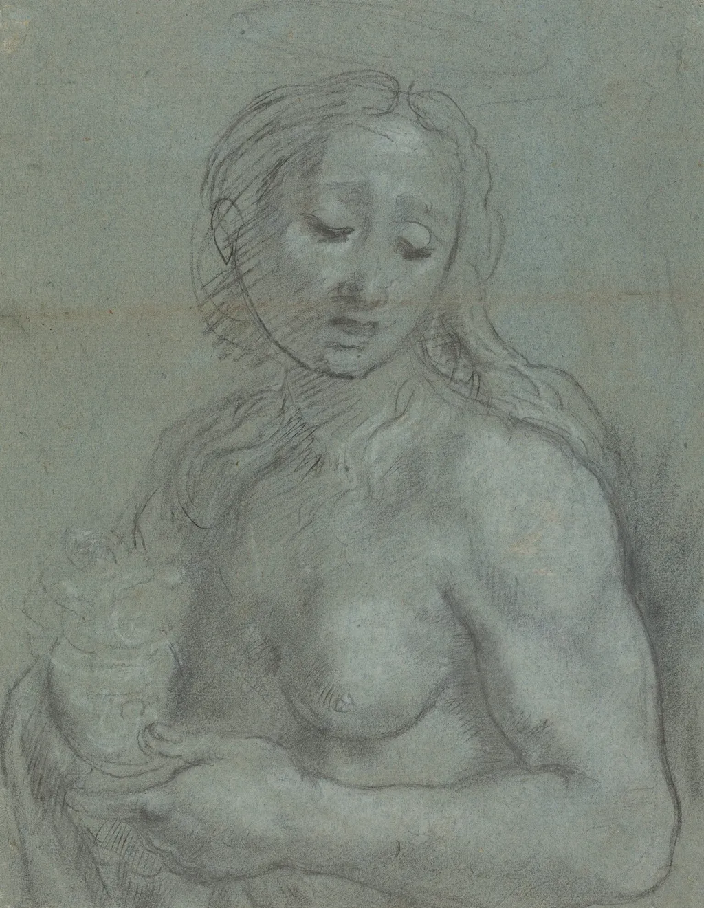 Half-Length of Mary Magdalene [verso], by Federico Barocci, chalk, 1566