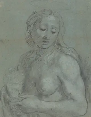 Half-Length of Mary Magdalene [verso], by Federico Barocci, chalk, 1566