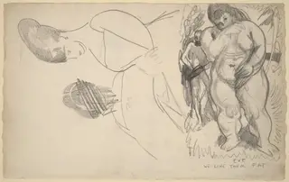 Caricature of Adam and Eve and Two Female Portrait Sketches, by George Bellows, graphite, 1904