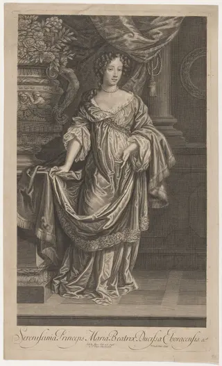 Mary of Modena, as Duchess of York, by Pieter van der Banck, ink, 1680