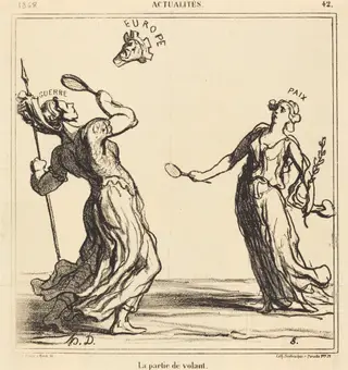 La Partie de volant, by Honoré Daumier, ink, 1869