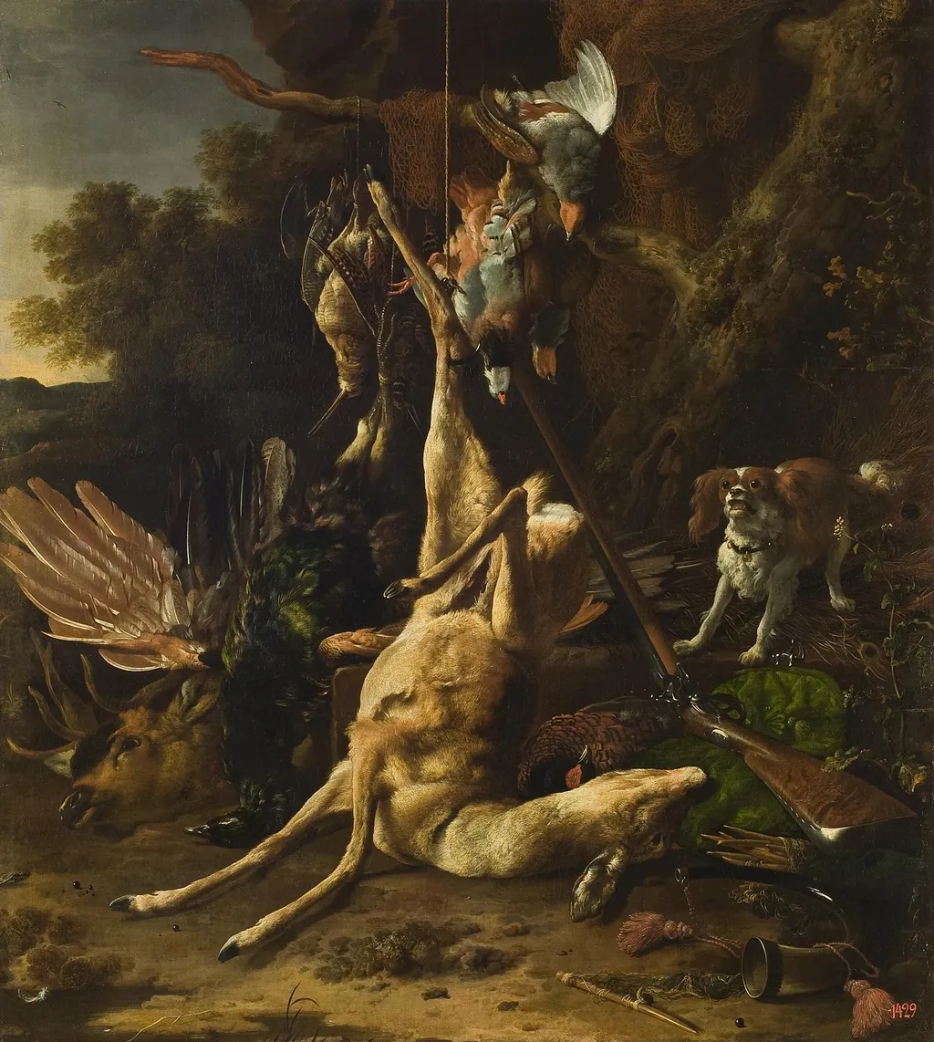 Hunting Trophies, by Melchior d' Hondecoeter, oil, 1692