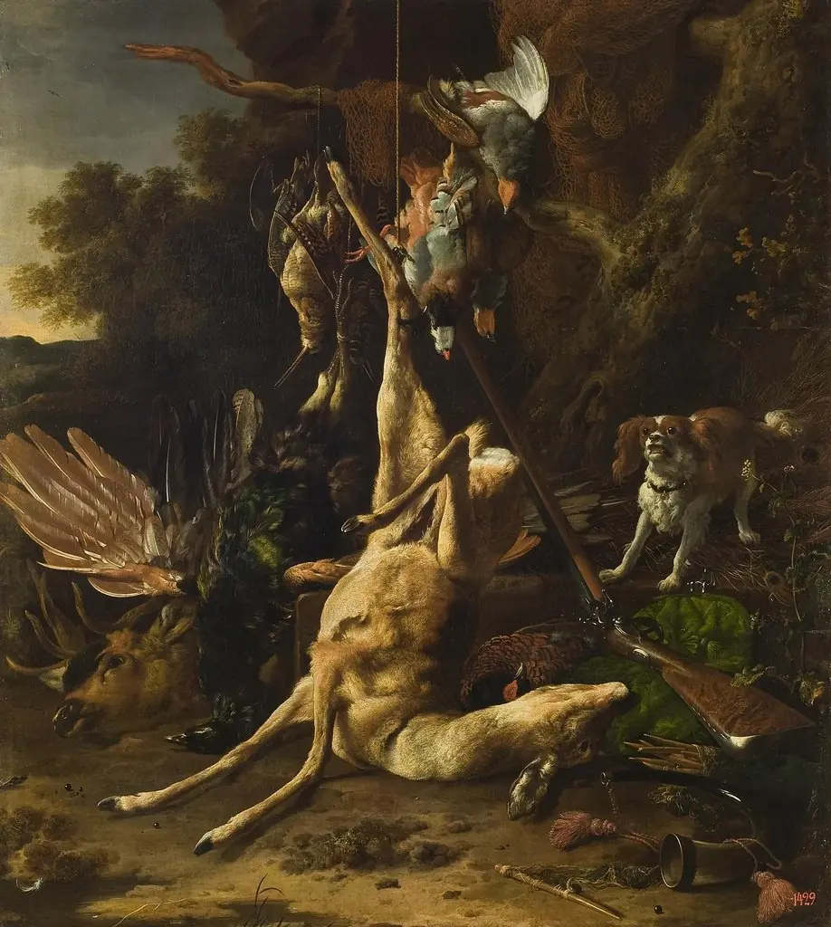 Hunting Trophies, by Melchior d' Hondecoeter, oil, 1692