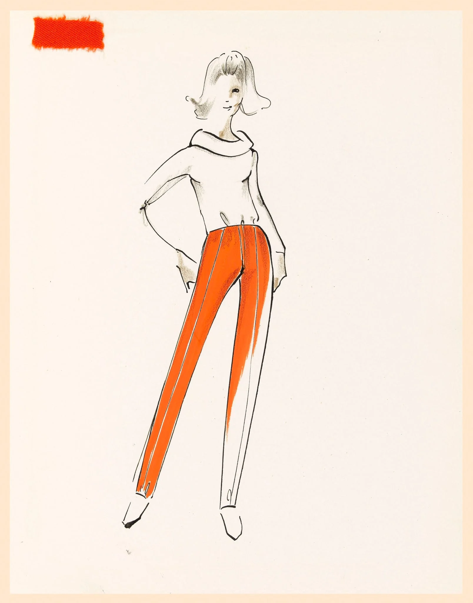 Pull-over à manches longues et à encolure épaisse et pantalon orange, detail