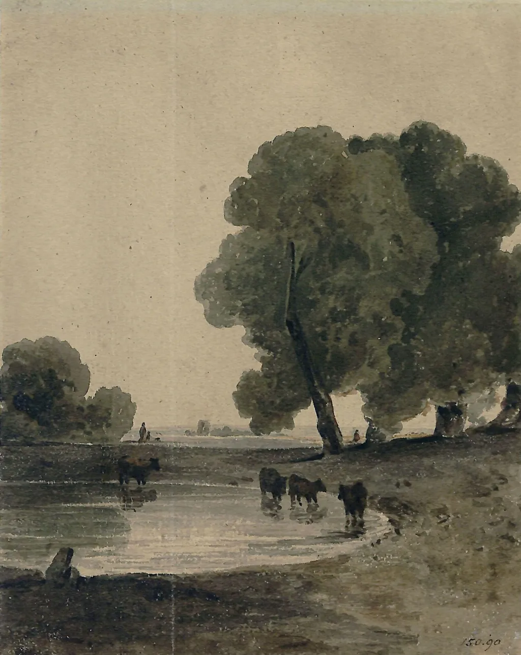 Landscape with cattle, by Edmund Dorrell, watercolor, 1800
