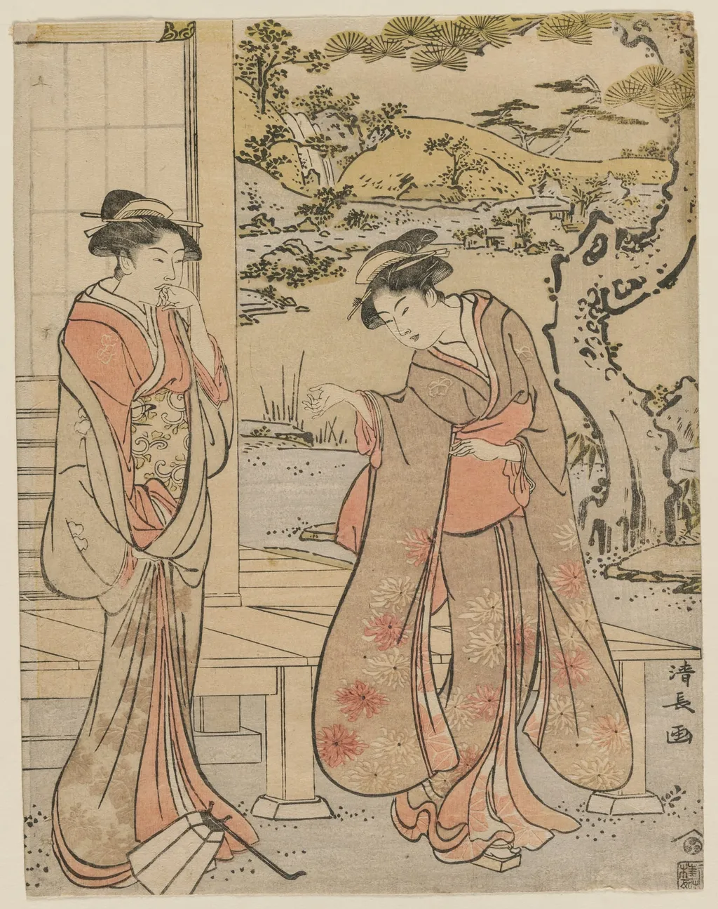 Woman Dropping a Lantern by a Porch, by Torii Kiyonaga, 1788